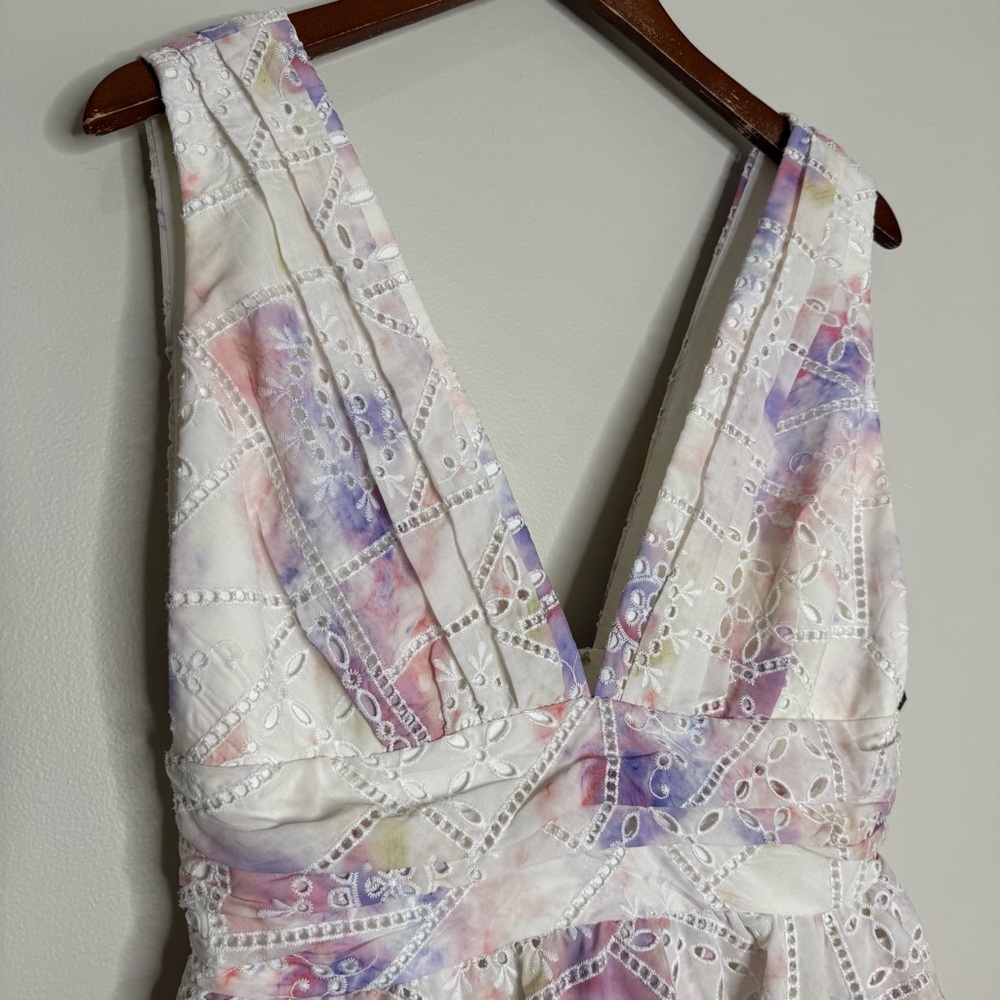 NWT Gianni Bini Christa Eyelet Tiered Pastel Mini Dress Pink Purple Size 8 - Picture 3 of 13